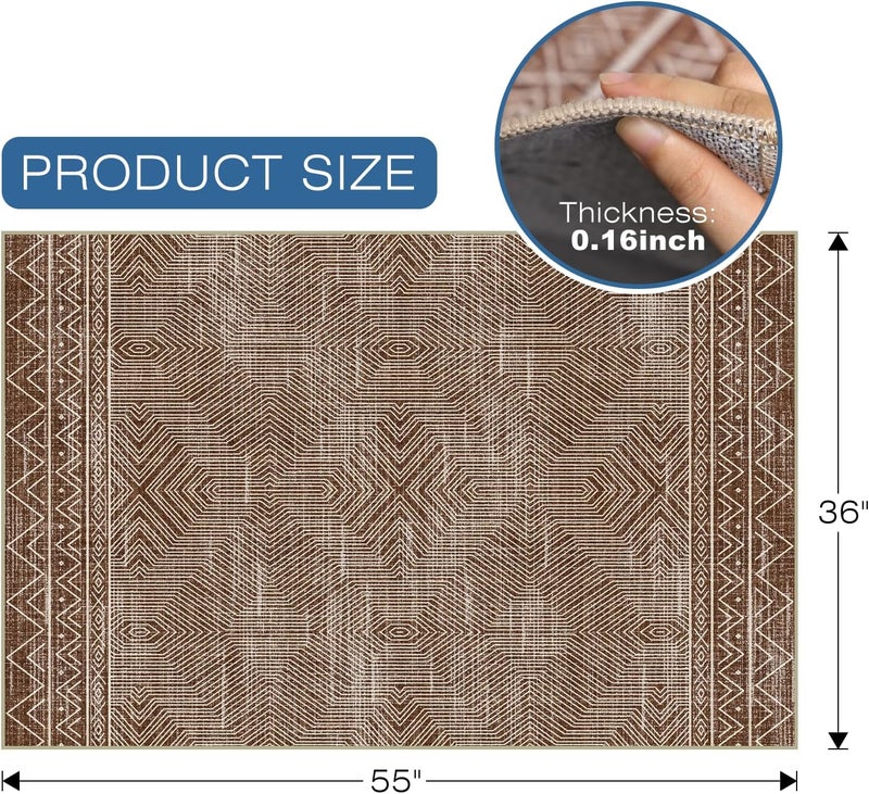 FUNMAT Office Chair Mat for Hardwood & Tile Floor, 36" × 55" Desk Chair Mat for Rolling Chairs, Anti-Slip Under Desk Rug Floor Protector for Home Office, Washable Area Rug for Living Room, Brown - Image 2